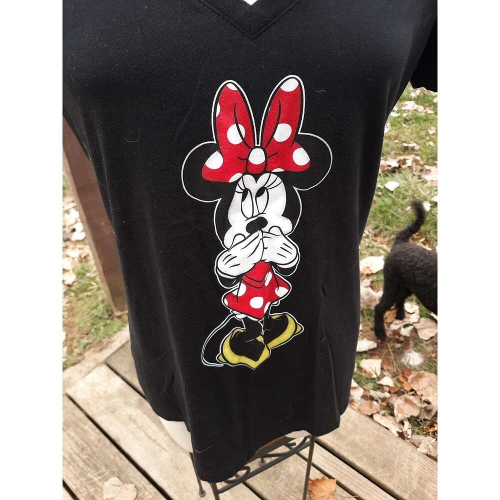 Womens Disney Minnie Mouse Vneck Blk ctn tee sz XL